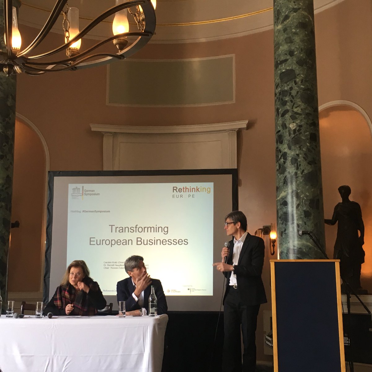 PHeuermann's tweet photo. The #GermanSymposium at LSE is starting this morning. Interesting panel on “Transforming European Businesses” with BCG Director Carsten Kratz and Chanel CEO Berndt Hauptkorn. #partoflse https://t.co/SGlBDyRNjf