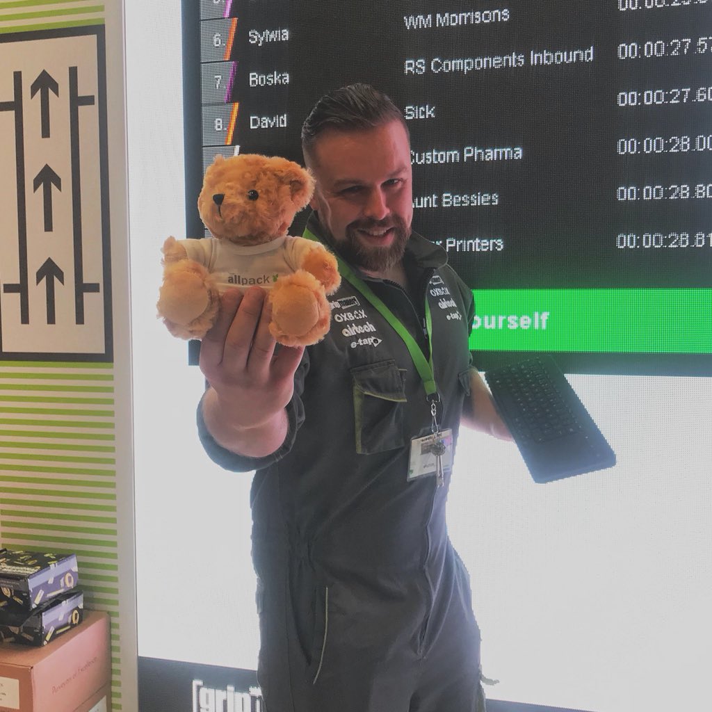 abetterpackage's tweet photo. We kick off in 10 mins! Come get yourself one of these little buddies and try our packstop challenge! #allpack #allpackpackaging #allpackteddy #PIUK #PackagingInnovations #easyfairs https://t.co/5cKBfkmsBm
