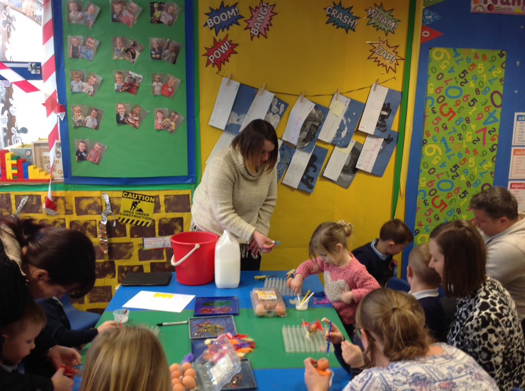swallowdaleps's tweet photo. EYFS are creating the most fabulous dinosaur eggs. We're hoping the T-Rex baby doesn't hatch at school! #EYFSopenday #parentalengagement #imaginationstation https://t.co/9eQmjIjilJ