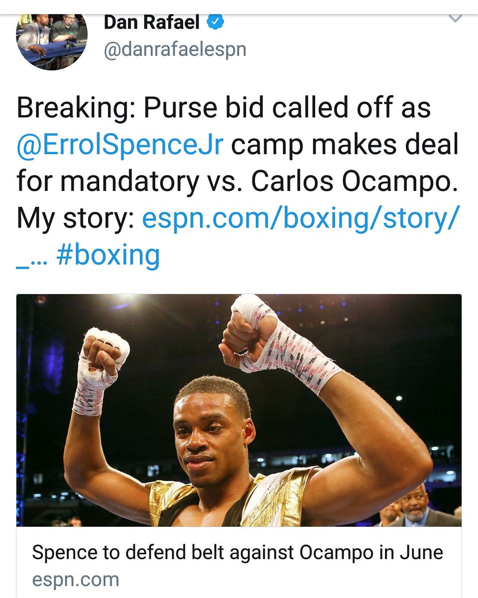 realtalkboxing's tweet photo. Looks like what #derrickjames told us was true. June 16th. @errolspencejr will face @carlosocampo14 in Dallas. @thestarinfrisco will most likely be the site for #errolspencejr coming home fight. More info coming soon. #realtalkboxing #spenceocampo #ibfchamp #mandown #strapseason https://t.co/fEsyJlyoS6