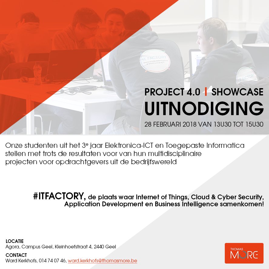 Ann_Hannes's tweet photo. We tellen af naar de project 4.0 showcase, vandaag in de #itfactory van #thomasmore #wearegeel #campusgeel. Iedereen van harte welkom! https://t.co/OlU4TINx0n