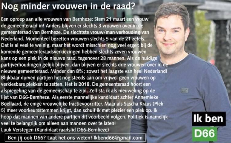 De gemeenteraad moet een afspiegeling zijn van de maatschappij, ware woorden van <a href="/LuukOrNo/">Luuk Verstegen</a> , stem ook daarom op 21 maart D66!