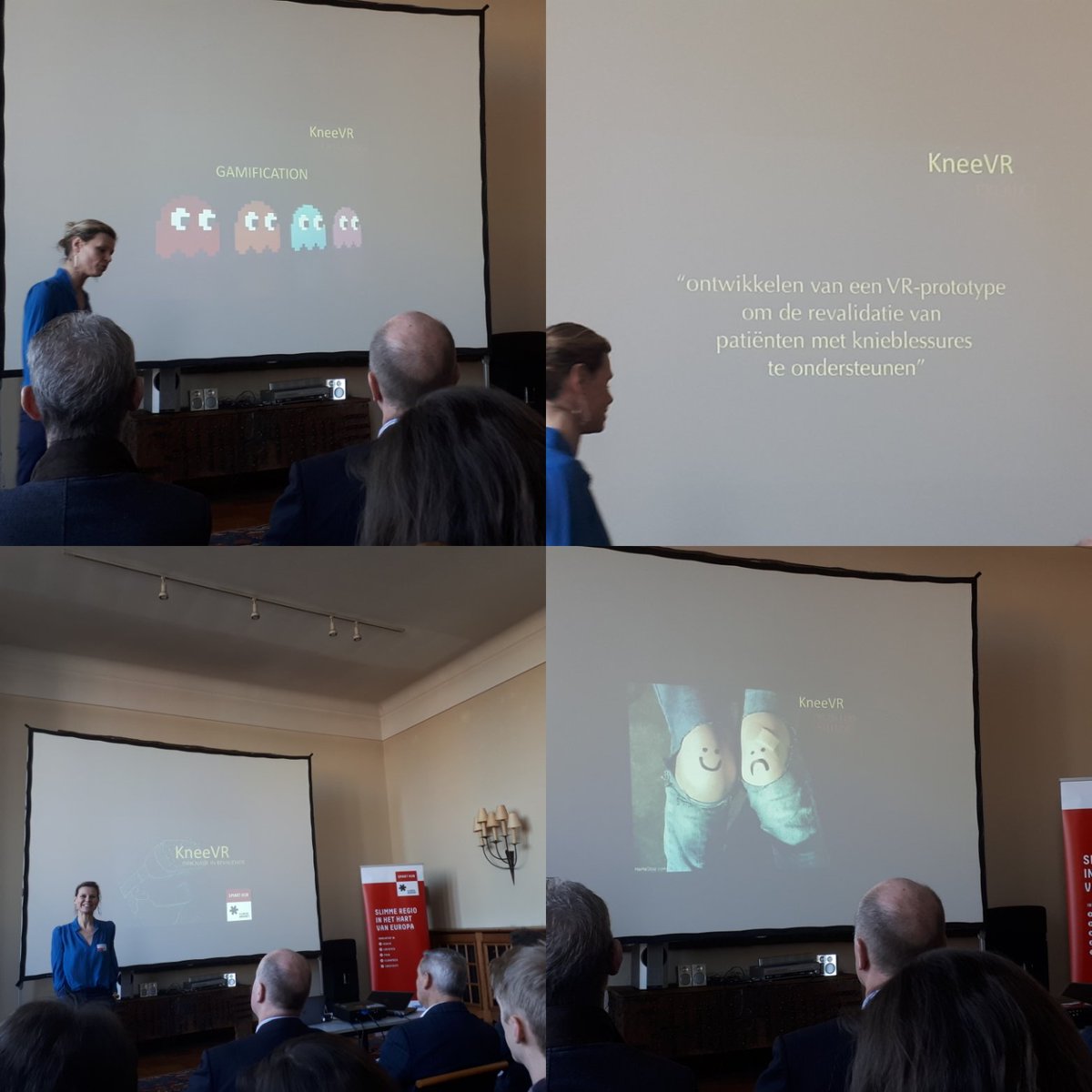 SCroimans's tweet photo. @TvLommel presenting our #KneeVR project - #innovation #VR in #revalidation, 1 of the 4 projects selected by @smarthubvlabra. Project is a collaboration between @KU_Leuven @usentric @GRIT_sportsclin @HealthHouseBE  @ucleuvenlimburg @PreviewLabs @CronosLeuven https://t.co/f7NrX4FDT5