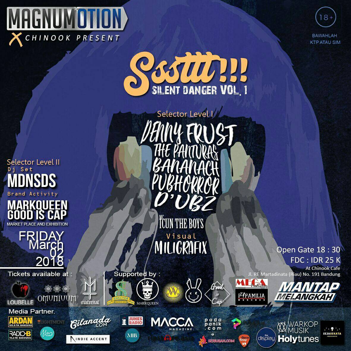 #Magnumotion x Chinook

Dengan MANTAP mempersembahkan

Sssttt!!! Silent danger vol.1, 2 Maret 2018 di @chinookrestoca

Mote info klik ripstore.asia

#MantapMelangkah #MagnumotionBDG #sssttttsilentdanger #chinookevent #ripstoreasia