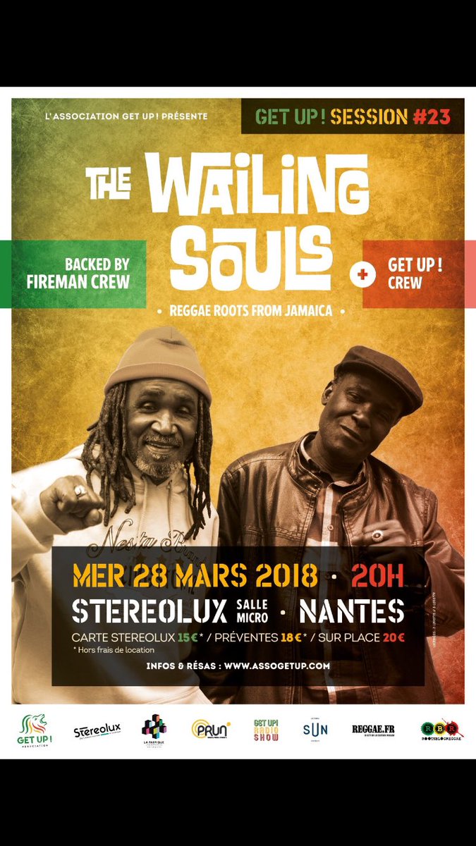 assoGetUp's tweet image. Dans 1 mois 💥Session reggae roots ! The Wailing souls, pionnier de la musique reggae inna #Nantes #stereolux Be there !