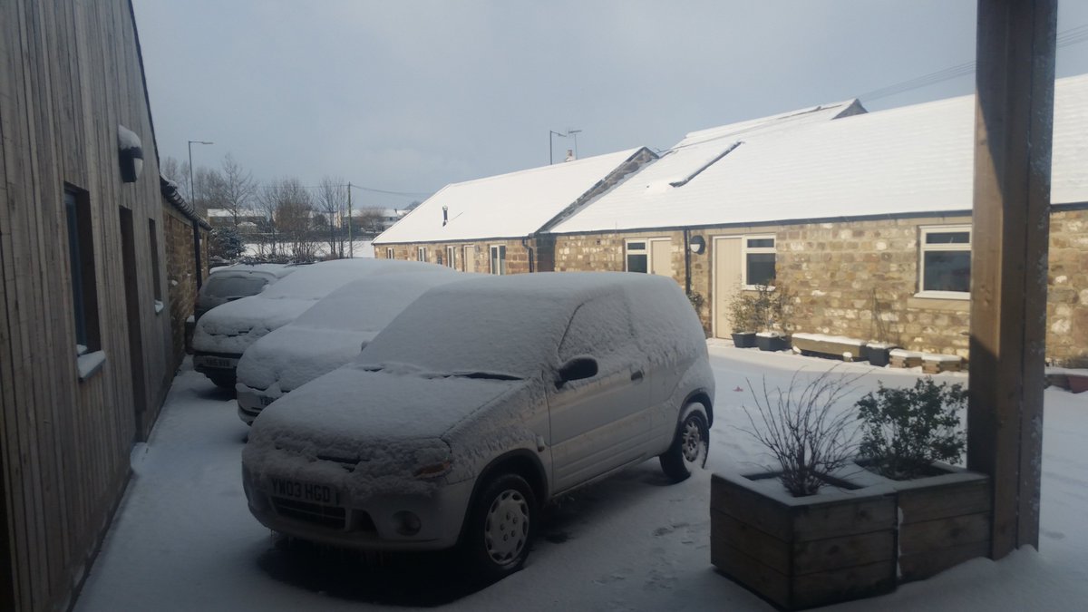 Snow - but all at work! Some education in Harrogate and Ripon cancelled but men doing duties and some clearing the driveways. Beautiful out there.