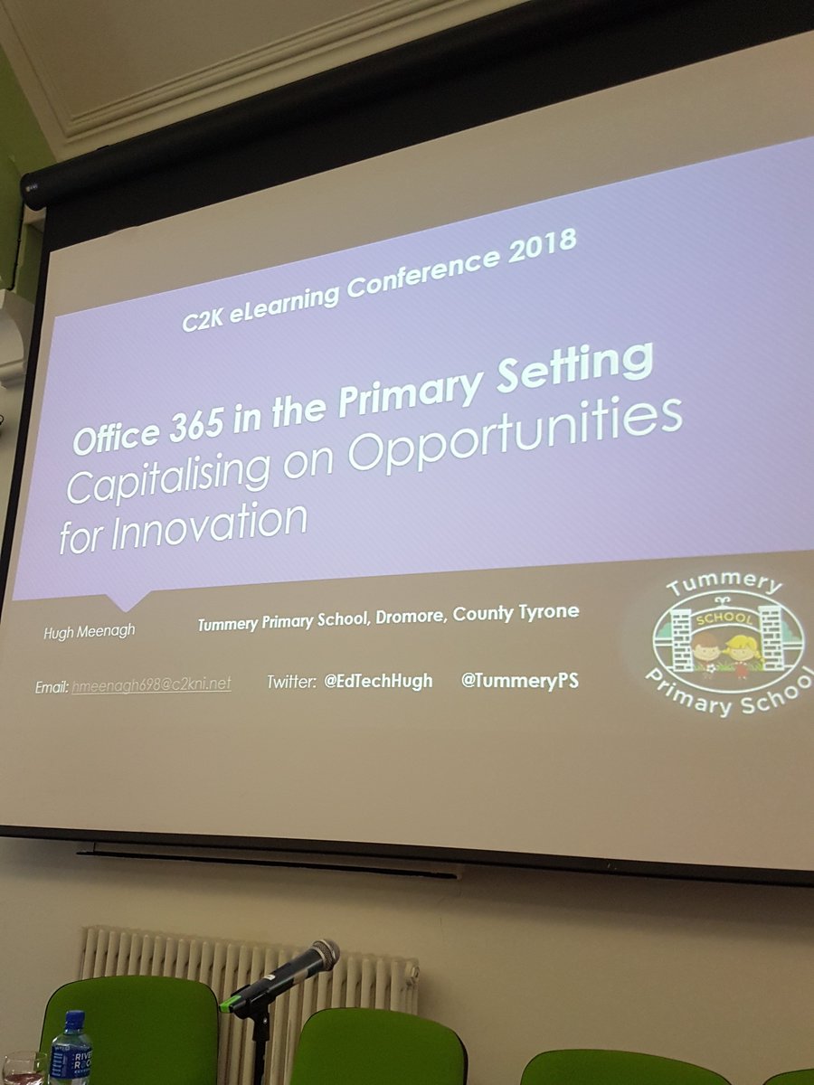 C2k_info's tweet photo. "No point having the latest technology if the teachers are not equipped to use it." @EdTechHugh echoing the words of @curriculumni as he introduces his talk on how Office365 is used in @TummeryPS . #C2kelearn https://t.co/pHrkYUSzmr