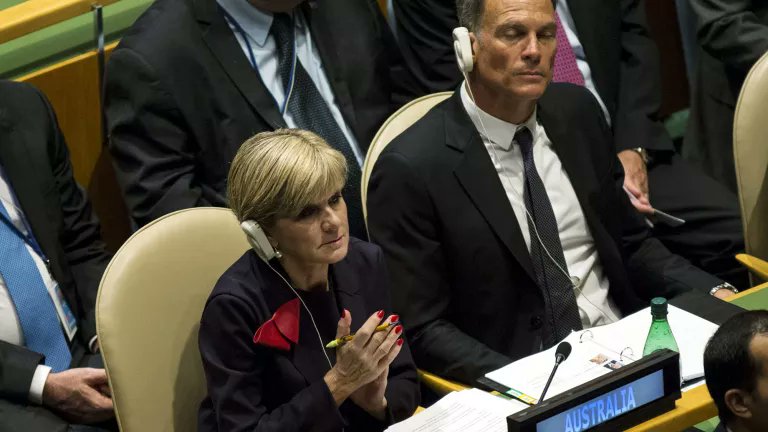 TheAviator1992's tweet photo. 2015 - Julie Bishop was happy to declare to the media that David Panton was her partner when she brought him into UN General Assembly meetings, at our expense.

What changed, Julie? #auspol https://t.co/IeSFNwOfor