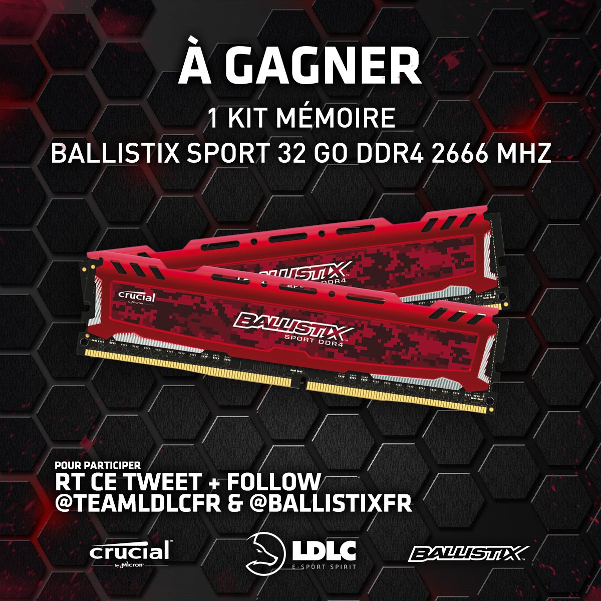 LDLC_OL's tweet photo. [#CONCOURS] Aujourd'hui on fait plaisir à ton PC : Kit @ballistixgaming Sport 32 Go DDR4 à GAGNER ! 😀

👉 Pour participer : RT ce Tweet + FOLLOW @TeamLDLCFR
et @ballistixFR

https://t.co/3yje3brLmX https://t.co/e76q6FdAXl