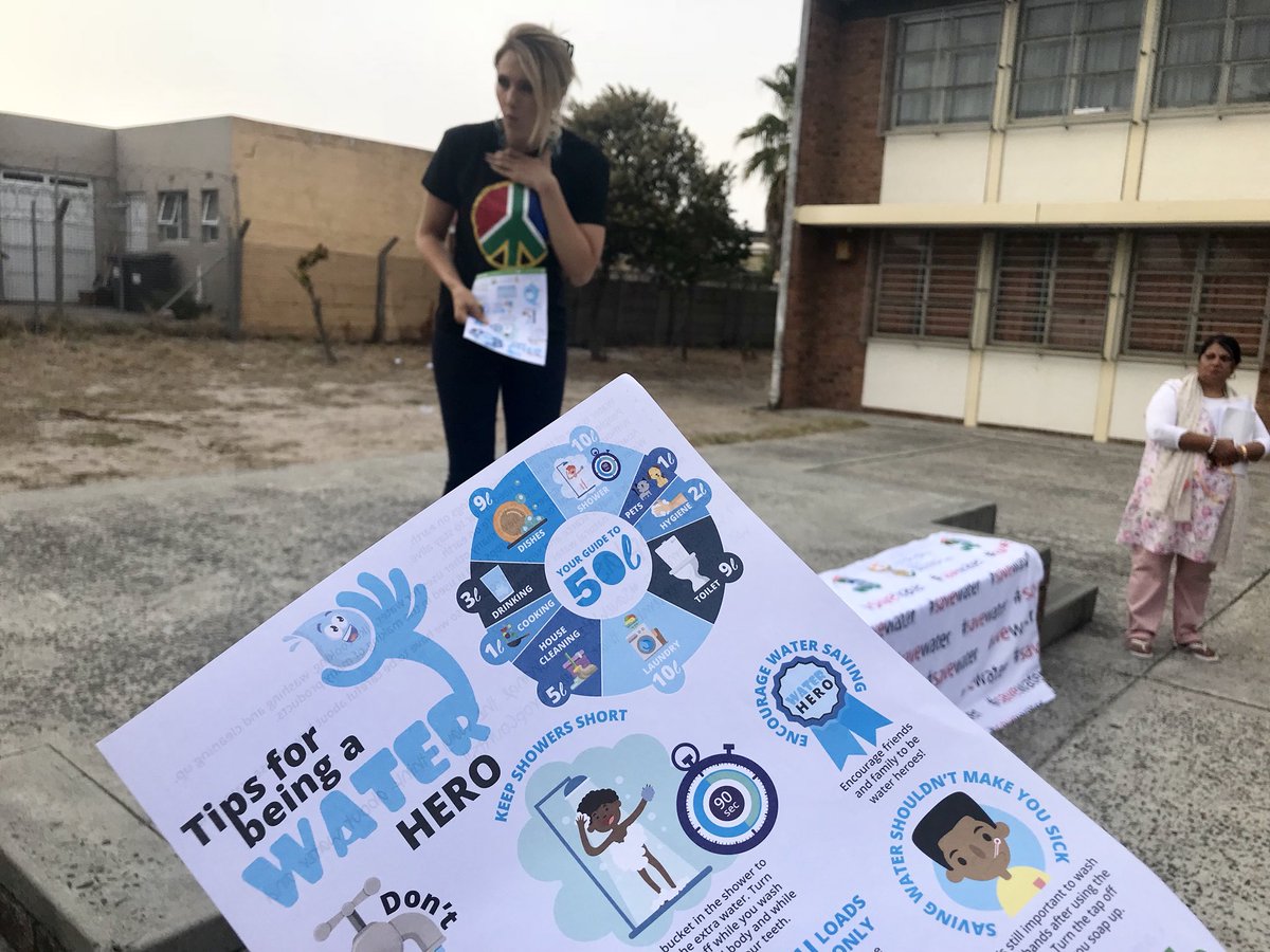 MakeSAsafe's tweet photo. We recruited tens of thousands of young #WaterHeroes in and around Cape Town over the past ten days. #SaveWaterAmbassadors from @missearth_sa visited 100 schools as part of phase 1. @DWS_RSA @OperationSA1 @ChangeAgentSA @DBE_SA @TheCapeArgus @NationalCoGTA @Abramjee https://t.co/7vS4eUGUoC