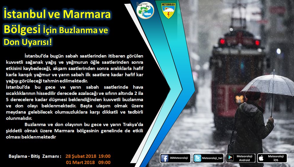 ⚠Meteorolojik Uyarı❗ 
#İstanbul ve #Marmara Bölgesi İçin Buzlanma ve Don Uyarısı!❗
ow.ly/ZHSB30iFdLc