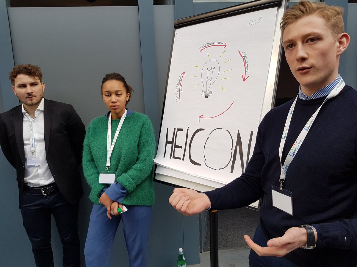 vkrmicek's tweet photo. How to disrupt universities? Start with student ideas! 5 international teams worked last day on great ideas how to innovate education at universities at #Hei_hack, now getting feedback from universities, great job! #HEInnovate2018 @HEInnovate https://t.co/1sZqIdFgTQ