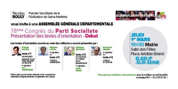 PsDieppe's tweet photo. Débat fédéral sur les motions demain 19:30 à Elbeuf. Co-voiturage possible pour les militants et sympathisants @PsDieppe @psoffranville #RefondationPS https://t.co/MdQRqNcGfK