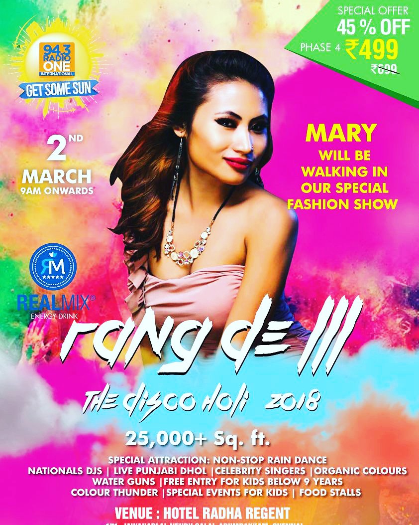 Hi all my dear friends happy to be Announce that I'll be Walking on 2nd March Colorful Rang de Holi Special Fashion Show RealMixPresents For SMS Creations
👇
@ Hotel Radha Regent
From 9am onwards
Please u can book your ticket @ 
bit.ly/2EJnyDr

Thanks 4 your time 😍