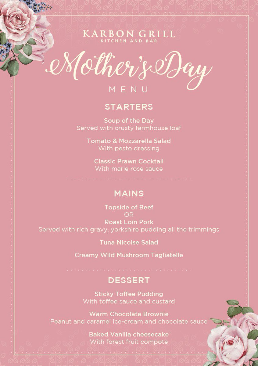 KarbonGrill's tweet photo. Check out our #MothersDay menu @KarbonGrill &amp; @hgisunderland All this for ONLY £20.95 per person. #BookNow #celebrate #food #foodcraving #foodlovers https://t.co/dpDMeteqZk