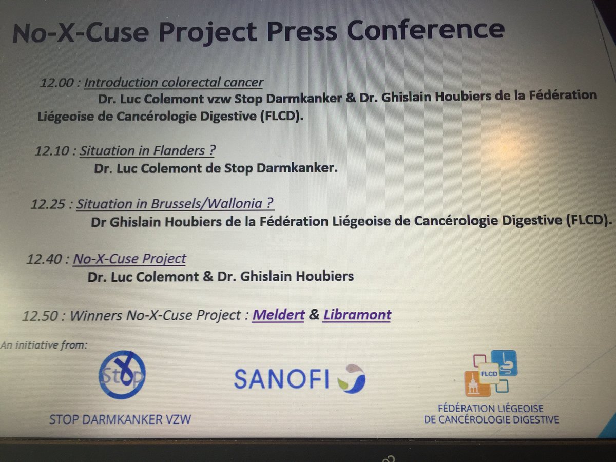 LucColemont's tweet photo. Klaar voor #persconferentie #NoXcuseproject @Stopdarmkanker @SanofiBelgium #FLCD in Brussel!
And the winners are.... (Cfr onderaan slide ๐) #congrats! https://t.co/nCNHB72XFo