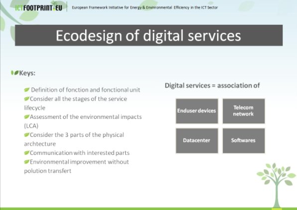 ICTFOOTPRINTeu's tweet image. A #digitalservice is the association of enduser #devices #telecomnetwork #datacenter #software and #ecodesign must be applied in each one of them @AGIT_Qc
