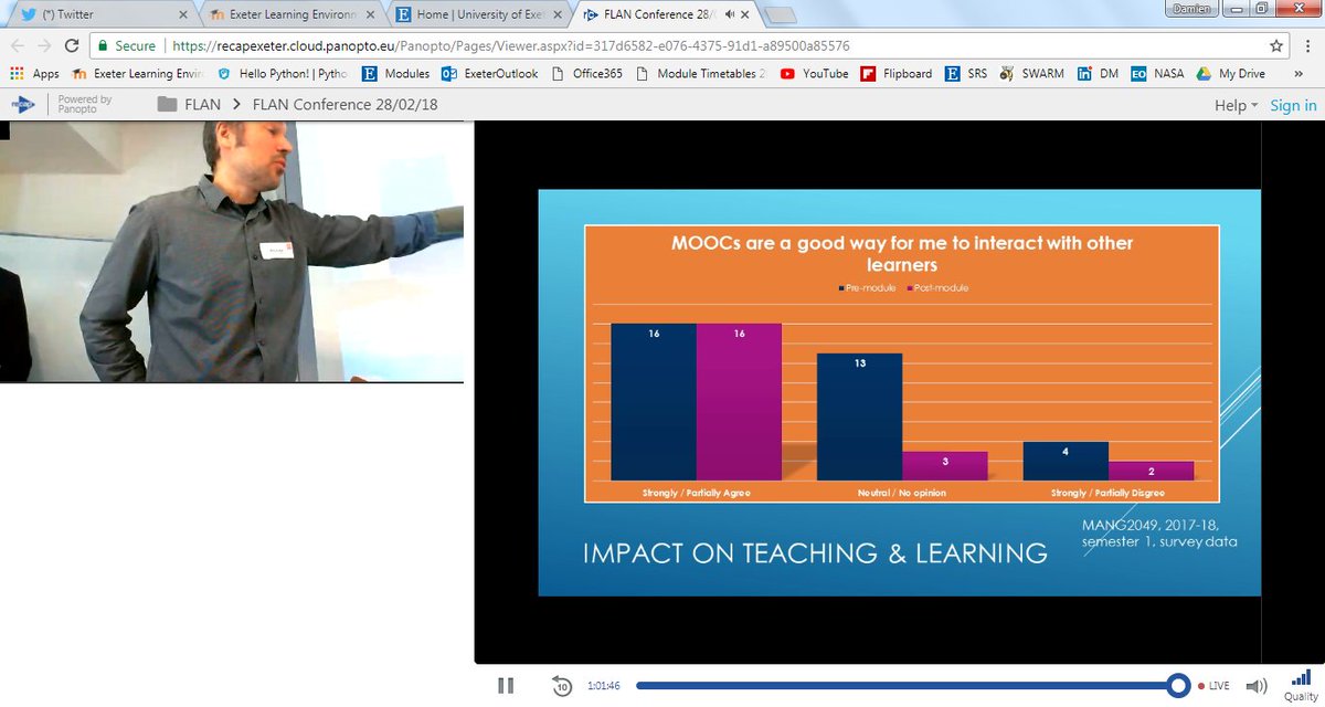 DamienMansell's tweet photo. MOOCs are a good way to interact with other learners (both on campus and globally?) and surprisingly face-to-face elements of campus learners are not always needed #ExeterFlan @futurelearn https://t.co/rVEhZ0PGt7