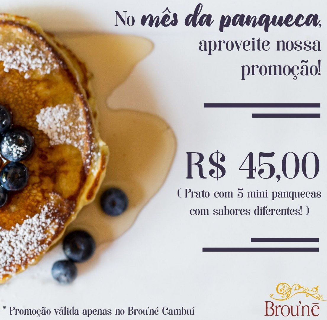 FALTA POUCO pro mês da panqueca chegar ao fim 😓 e, se você ainda não aproveitou a nossa promoção, é hora de correr pro #BrouneBrasil, hein?! 5 mini panquecas de diferentes sabores, por 45,00! #delicious #pancakelovers