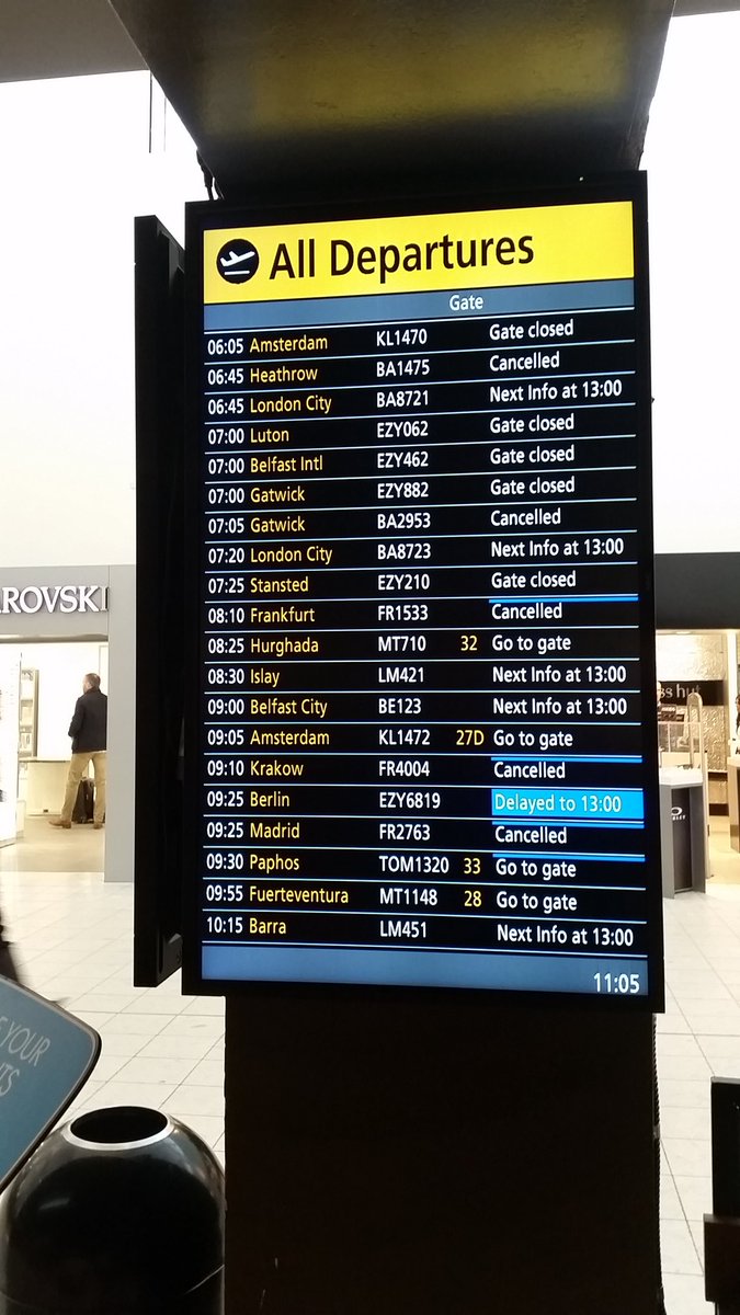 a_kiskyte's tweet photo. So much for being excited about my holidays - most flights cancelled at @GLA_Airport. Joining a massive queue for more info 😩 https://t.co/DLEPWgsTqr