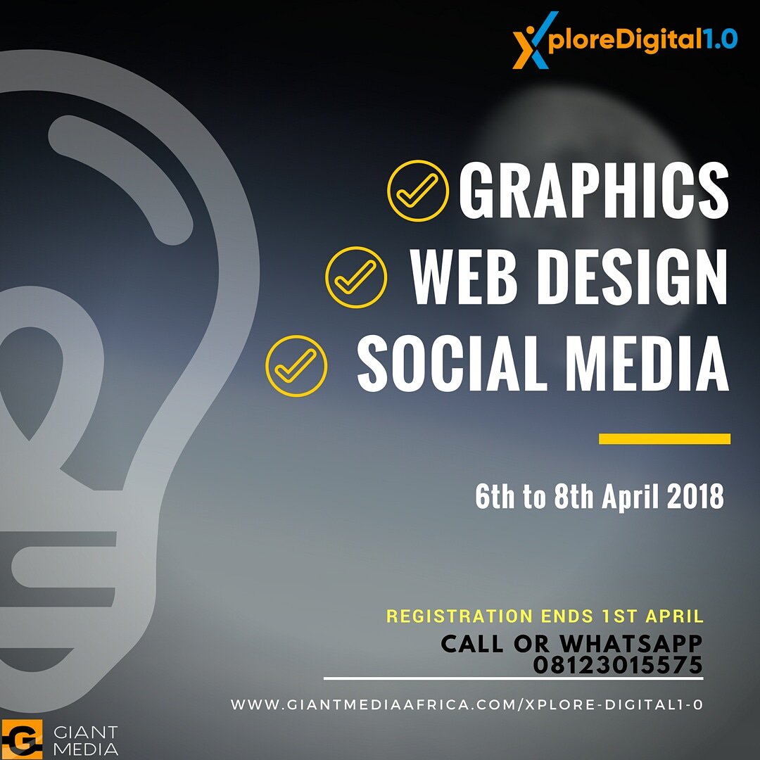GiantMediaInc's tweet photo. Register via https://t.co/bREWQJvgd7

50slots for early bird tickets available. 

#xploredigital #DigitalMarketing #SocialMedia #GraphicDesign #webdesign #makeup #giantmediaacademy #Akure #Benin #Ibadan #Lagos #AMIDMA #giantmedia #train #empower #BuildCommunity https://t.co/tJFVVpZxWa