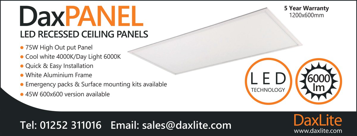 DaxLite's tweet image. Commercial work getting busy for you. School upgrade? Office refit?

Daxlite has a comprehensive range of LED Panels to help you out! 1200 x 600 &amp;amp; 600 x 600 ranges available.

Get in touch now.

01252 311016 or sales@daxlite.com 

#daxlite #daxtastic #led #lights #ledpanels