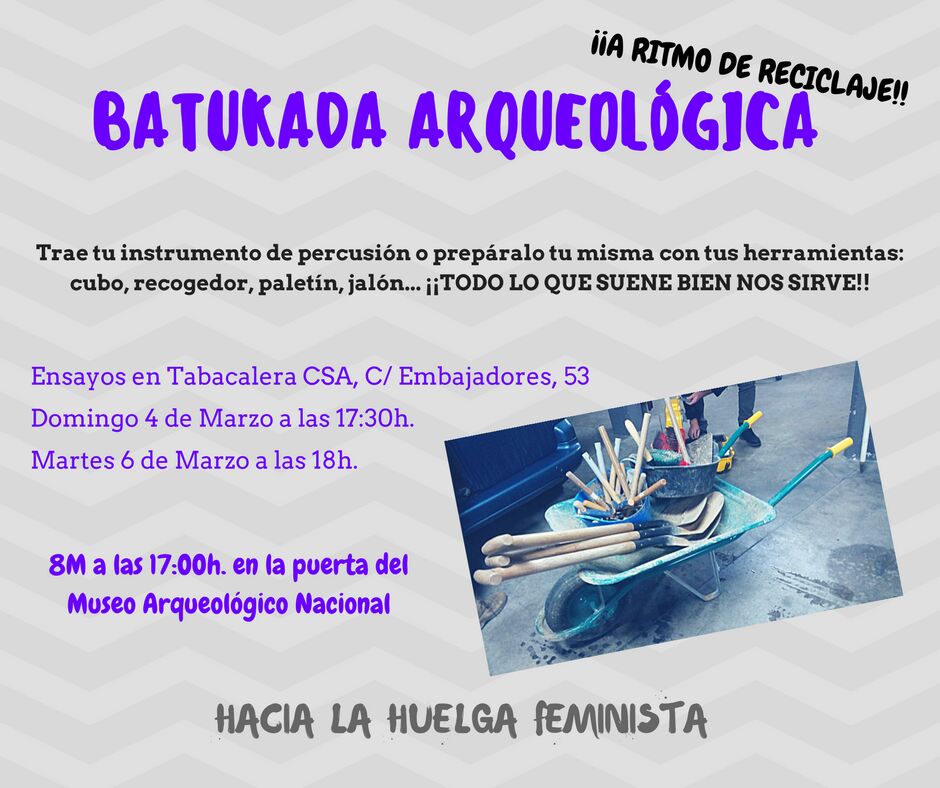 ¡Ya estamos preparadas! Nos vemos este domingo a las 17:30h en <a href="/latabacalera/">La Tabacalera</a> en el primer ensayo de la Batukada para la manifestación del 8M. La vamos a liar y nos van a escuchar. #HaciaLaHuelgaFeminista #8M