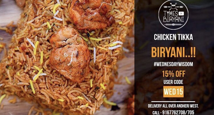 timesofbiryani's tweet photo. Delivering Flavours, piping hot and delicious.
#keepordering #timesofbiryani
.
.
.
.
.
#foodforthought #loveforfood #food #foodie #foodlover #mumbai #mumbaikar #mumbaifoodie  #foodlove #kebabs  #mumbaidiaries #andheri #chicken #biryani  #houseparty  #offers 
#wednesdaywisdom https://t.co/CRyUJ6QPqS