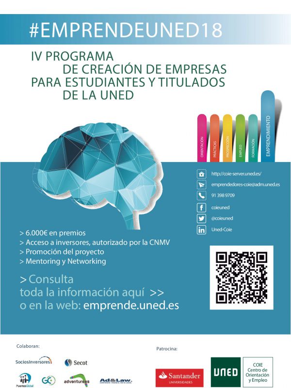UNED's tweet photo. ¿Tienes talento y/o una buena idea para crear un negocio? La #universidad lanza el  “Programa Creación de Empresas” (2017-2018) para estudiantes y titulados https://t.co/NjXnwhQe7m #EmprendeUNED18 @COIEUNED  @Universia #emprendedores @InjuveSpain https://t.co/KOIT709TCg