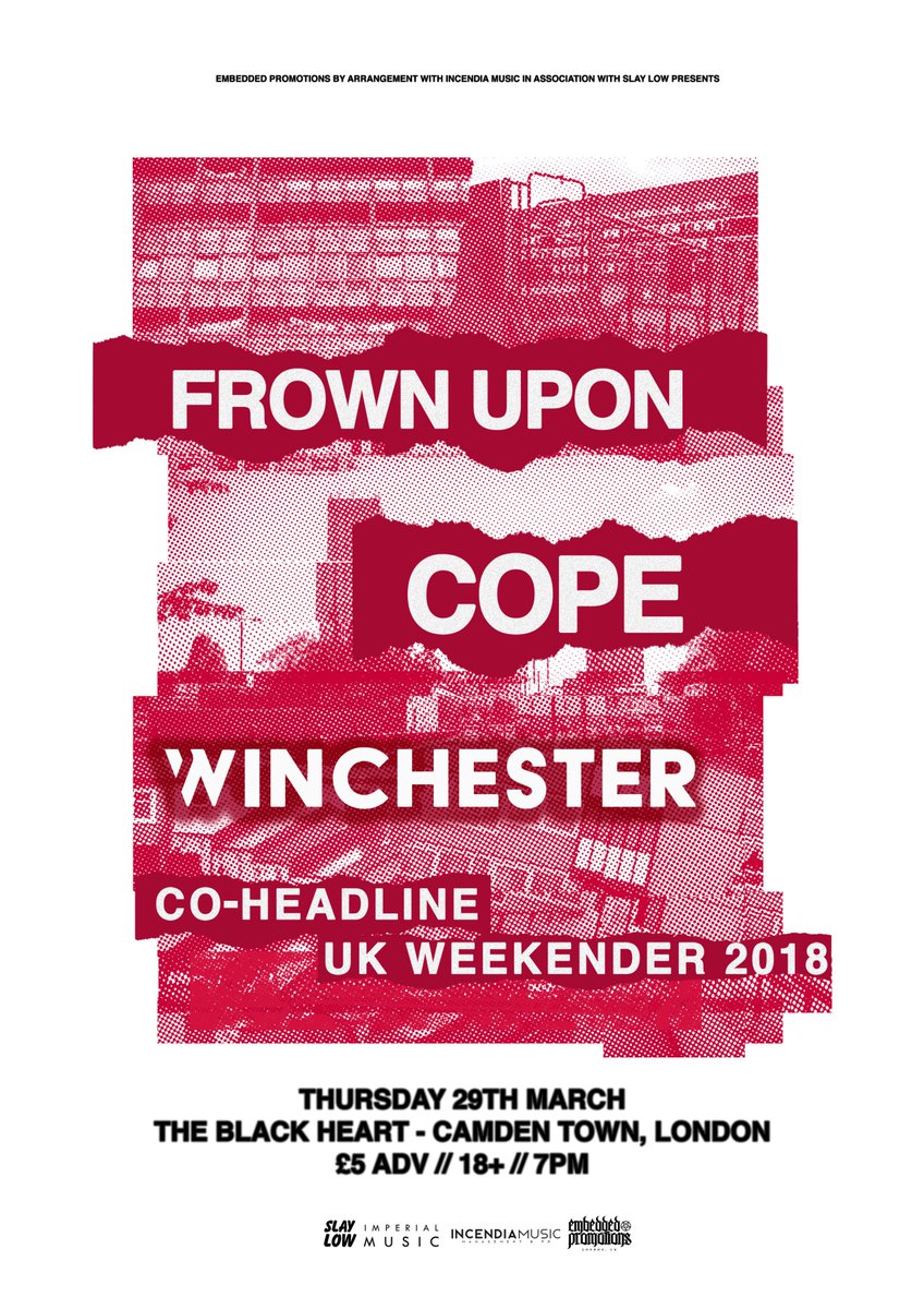 So pumped to be teaming up with Embedded Promotions to bring you Frown Upon, COPE and Winchester! At one of our fav venues The Black Heart! 29th Mar! TIX: bit.ly/CopeFrownUpon