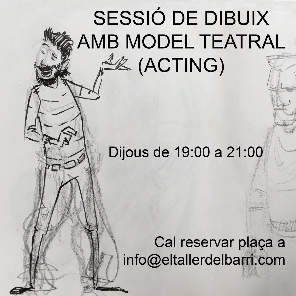 emmapumarola's tweet image. Demà de 19:00 a 21:00, sessió de #dibuix amb #model teatral a #eltallerdelbarri a #Girona . Si hi vols assistir, escriu-nos a info@eltallerdelbarri.com

facebook.com/events/1738508…