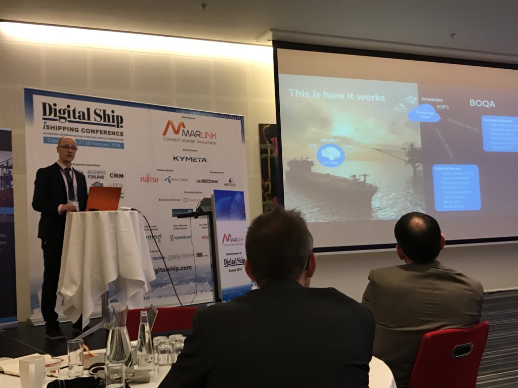TheDigitalShip's tweet photo. Henrik Ramm-Schmidt from @FleetrangeTODAY opens up our Pioneers Showcase today at #iShipping #copenhagen with #BOQA fleet monitoring solution https://t.co/y7tFblYCpc