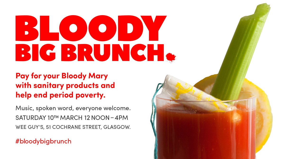 BloodyBigBrunch's tweet photo. FREE BLOODY MARYS!!!!

There's only one string attached... and it comes firmly stuck to the end of a tampon.

On 10th March, pay for your Bloody Mary with sanitary products to help end #PeriodPoverty at our first #BloodyBigBrunch!  

More here: https://t.co/plV0niG4P6 https://t.co/5xZtWqCogG