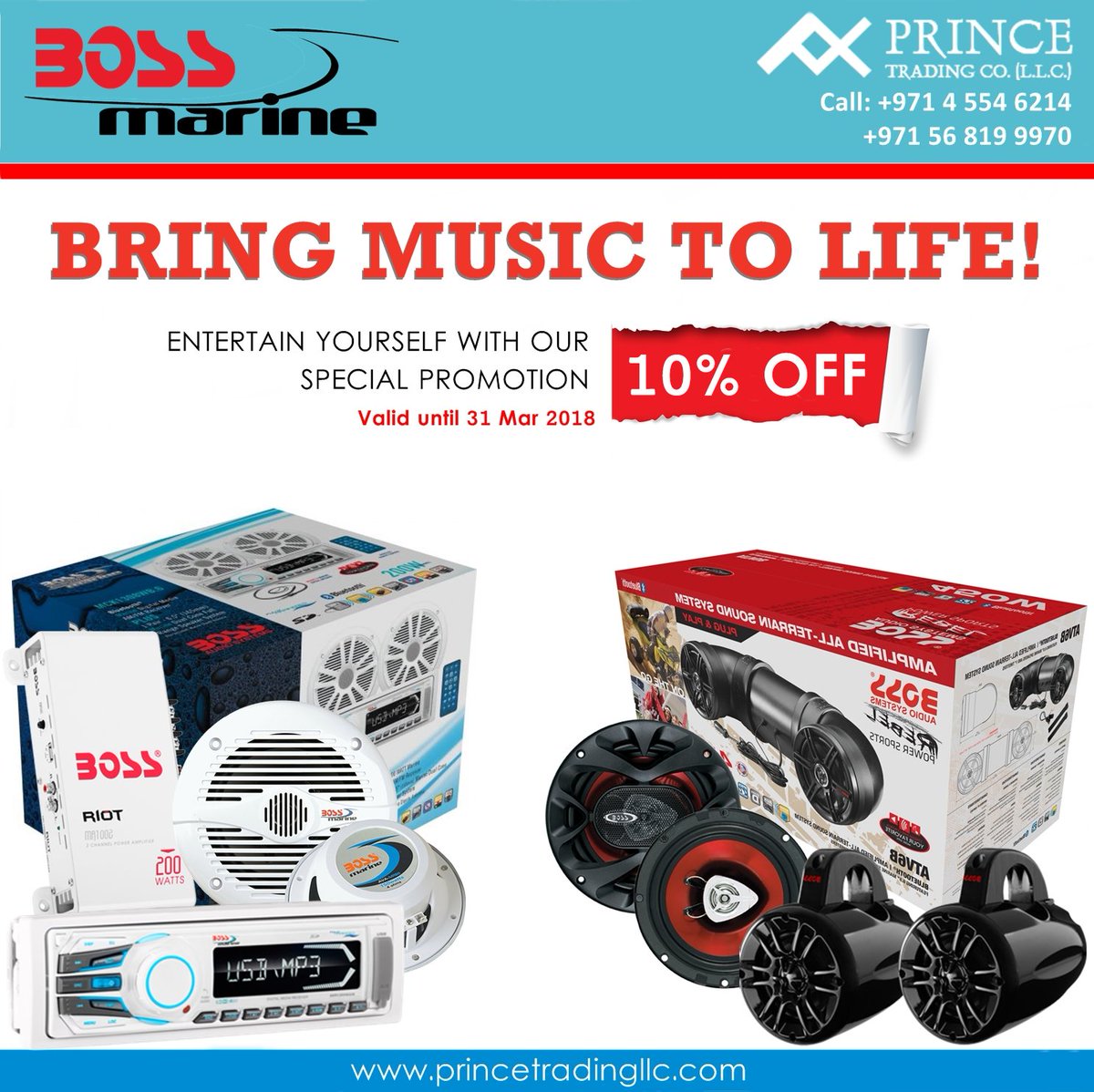 PrinceTrading's tweet photo. BRING YOURSELF TO LIFE WITH OUR 10% OFF PROMOTION!!!

#boss #bossmarine #marineaudio #dibs #boatshow2018 #boatshow #marinemusic #boating #yachting #motorcycle #watersports #sports #portable #amplifiers #dubai #dxb #middleeast #kuwait #dubaiport #dpworld #emirates #emarati https://t.co/ACmErncNaY