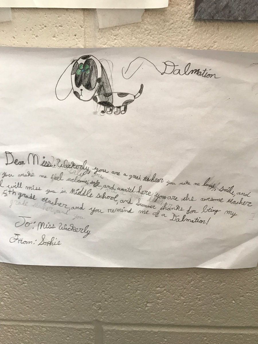MrsW_5thgrade's tweet photo. This note warmed my heart &amp; made me smile! These are the best gifts. I've always wanted to be a Dalmatian! #385edchat https://t.co/RU57o37BkC