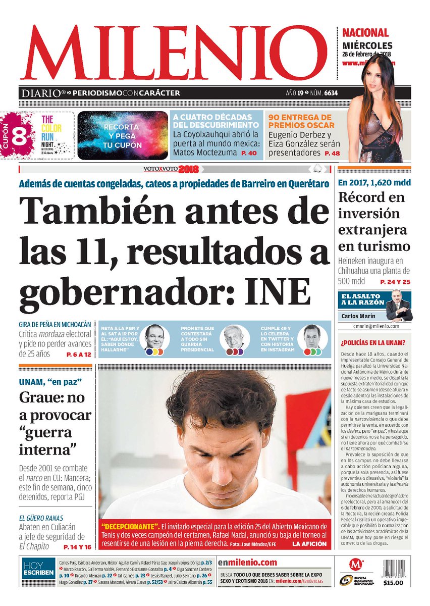 LuisCardenasMx's tweet photo. #PrimerasPlanas 🗞️ 28 de febrero de 2018 #LaPrimeradeMVS (1) https://t.co/EqLFbT6N6Q