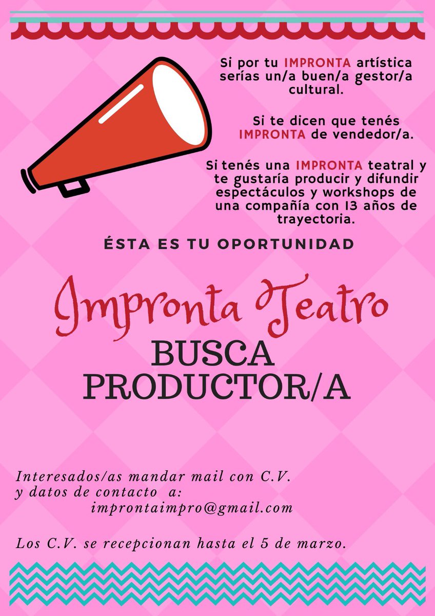 Últimos días para postularte! Mándanos tu CV a improntaimpro@gmail.com