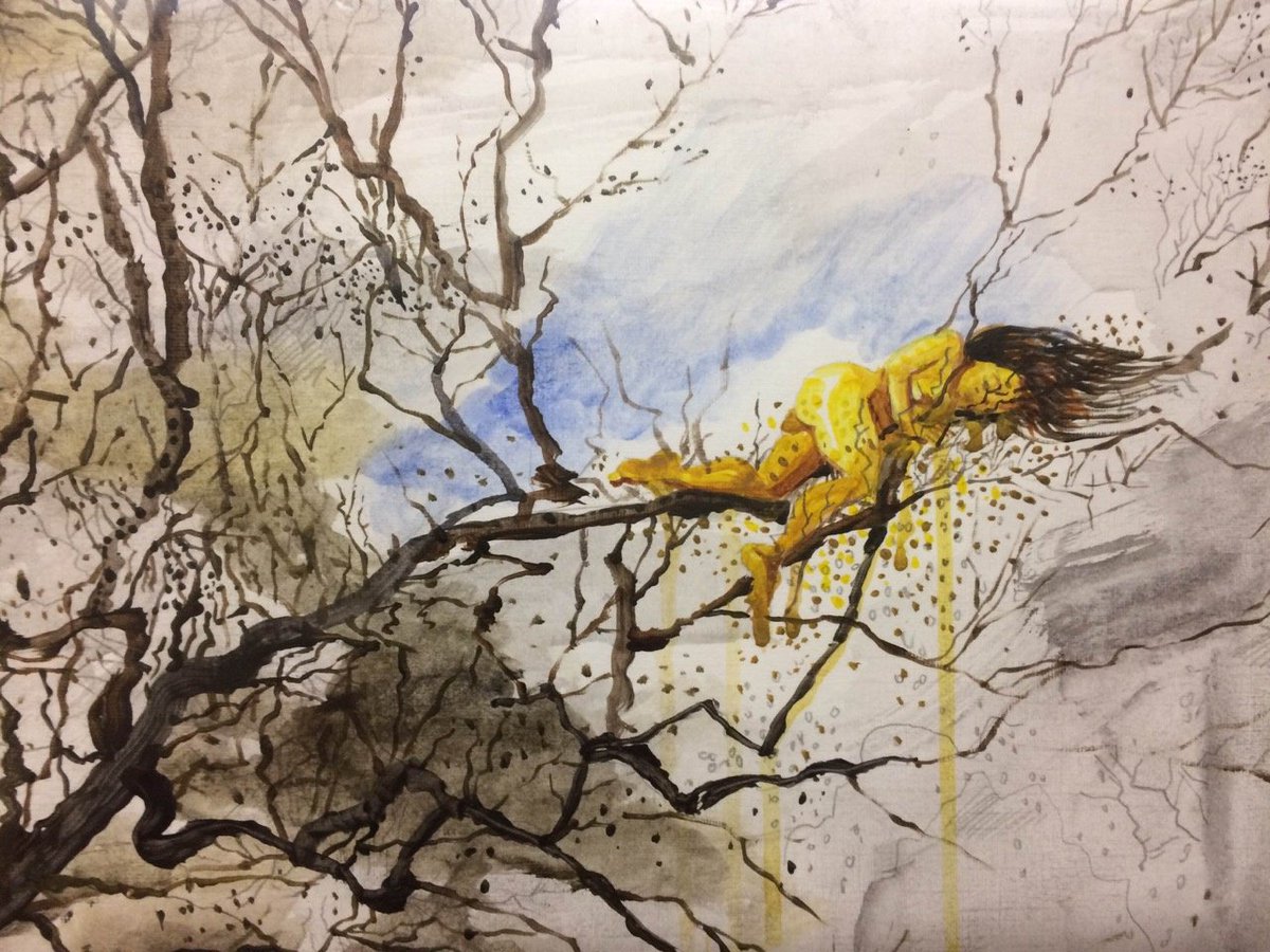 Happy snow day! 
Woman on the Tree, 2013, Watercolour on Paper <a href="/ArtistShengQi/">Sheng Qi</a>