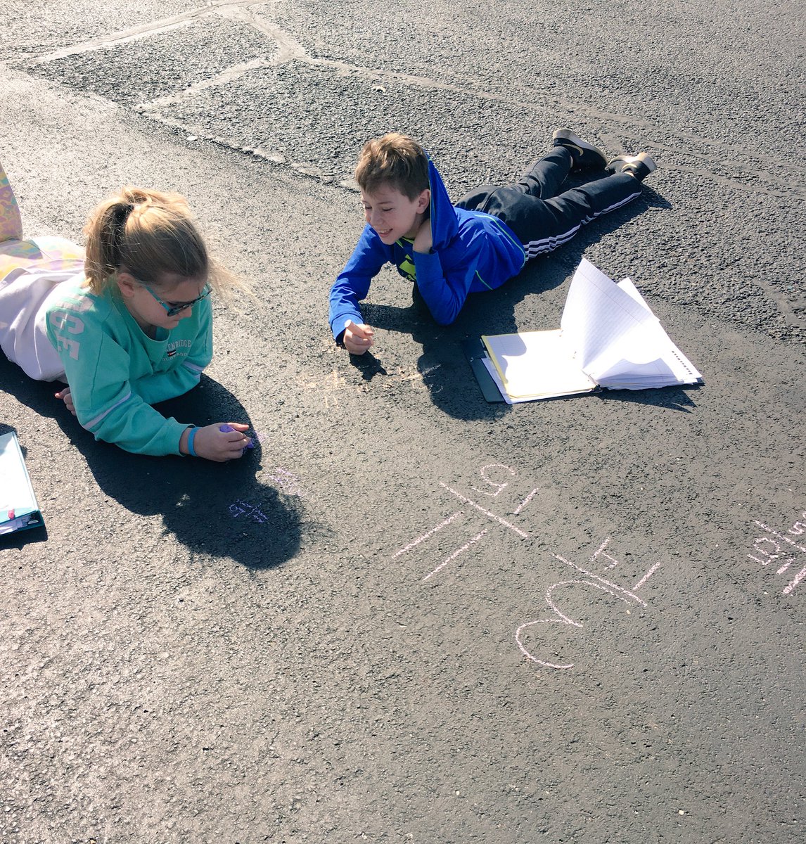 MsJennaGermer's tweet photo. Having fun in the sun practicing finding common denominators! ☀️ #outdoorlearning #engagingandfun #belairbulldogs https://t.co/yA5CHdXQHw