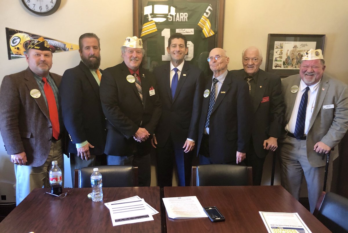 DAVHQ's tweet photo. .@SpeakerRyan, Thank you for meeting with @DAVWILegDir + rest of DAV WI delegation to discuss women #veterans and #caregiver benefits for #UnsungHeroes—two of @DAVHQ’s top legislative priorities. #MidWinter18 #KeepThePromise https://t.co/IcShk20v04