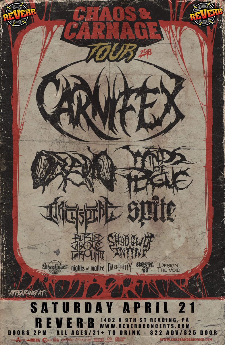 joecapassonj's tweet image. Reading, PA! @nightsofmalice will be returning 4/21 to Reverb with Carnifex, Oceano, Winds of Plague and more! Click the link in my bio to get your discounted tickets now!