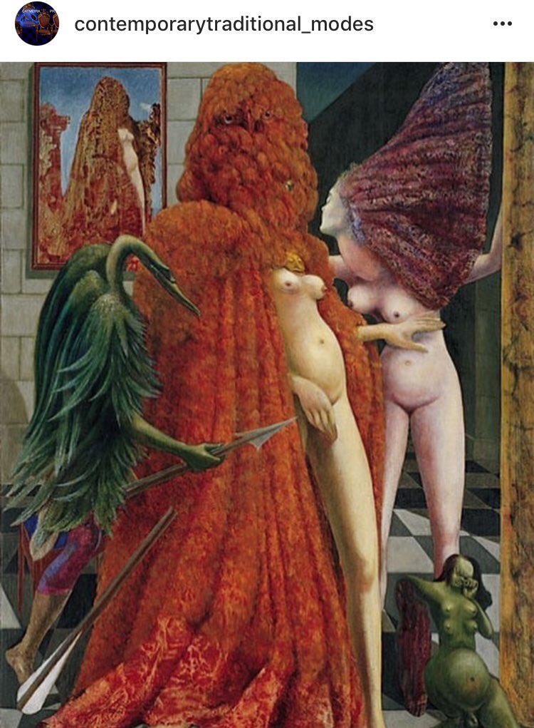 CATMEIRAPR's tweet photo. The "bride" who dons a #mantle of #red #feathers is often understood to represent #MaxErnst lover, the #British #surrealist #painter #LeonoraCarrington https://t.co/hMY5h4uLty