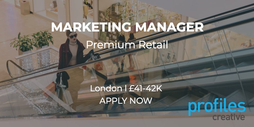 ProfilesNorth's tweet photo. An exciting opportunity has arisen for an ambitious #Marketing Manager to join a global leading premium #retailer. Contact Victoria to find out more victoria@profilescreative.com / 0207 3240 473 https://t.co/9ay7vvQnwY