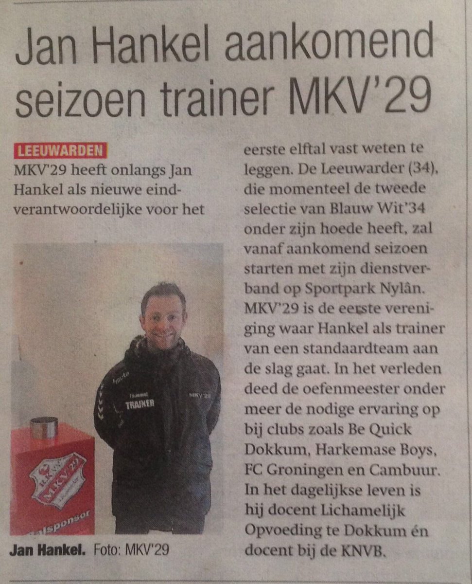 MKV29's tweet image. Nieuwe trainer Jan Hankel  MKV’29 1 in de Huis aan huis @dehuisaanhuis @HankelJan