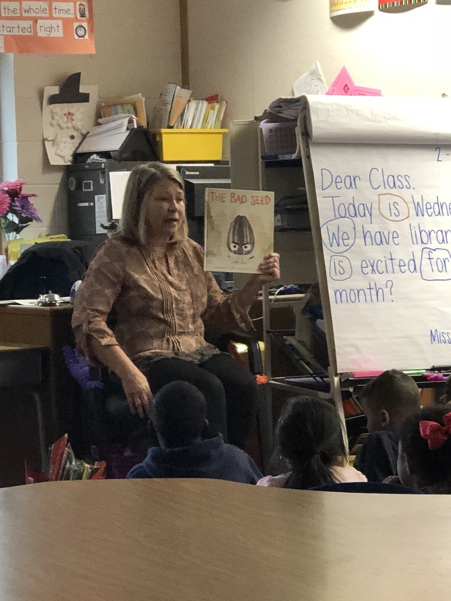 missymom15's tweet image. BPE kinders learn how to “be a good seed” (friend) from listening to @ShaunaMoore2 read them THE BAD SEED!  #modellesson @DrAngieLewis #wearewayne