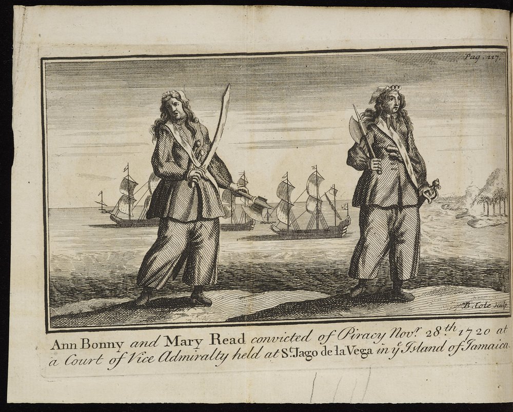 bodleianlibs's tweet photo. Anne Bonny and Mary Read were brought up as boys, married as women, and then became pirates. Extraordinarily, they met on board John Rackam’s pirate ship.

The crew were later captured and hanged, except the women who were spared after being found to be pregnant. #BODtreasures https://t.co/u3xkbjMP70