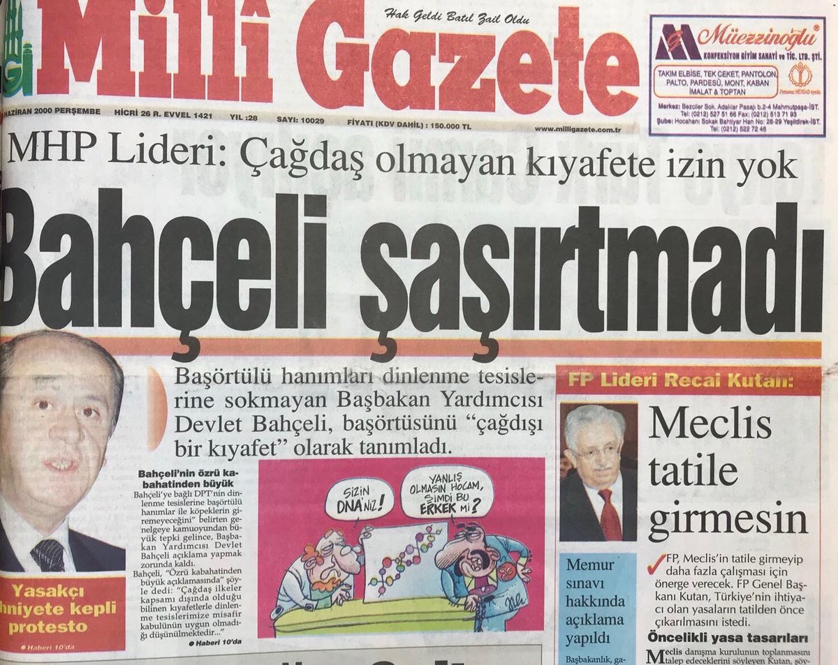 Başörtülü kadınları dinlenme tesislerine sokmayan Devlet Bahçeli, "Başörtüsü çağdışı bir kıyafettir" diyeli 18 yıl oldu