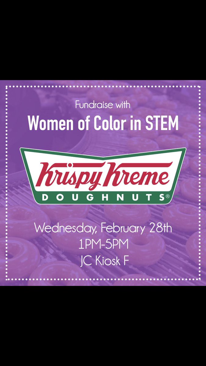 WoCSTEM's tweet image. 🗣TODAY‼️ Come support our Krispy Kreme Fundraiser 🍩💜stop by our kiosk to grab some donuts and hear about upcoming events💡
$2 for individuals
$8 for a dozen
Special: 2 dozen for $15
👩🏻‍💻👩🏽‍💻👩🏾‍💻👩🏿‍💻#gmu21 #gmu20 #gmu19 #gmu18