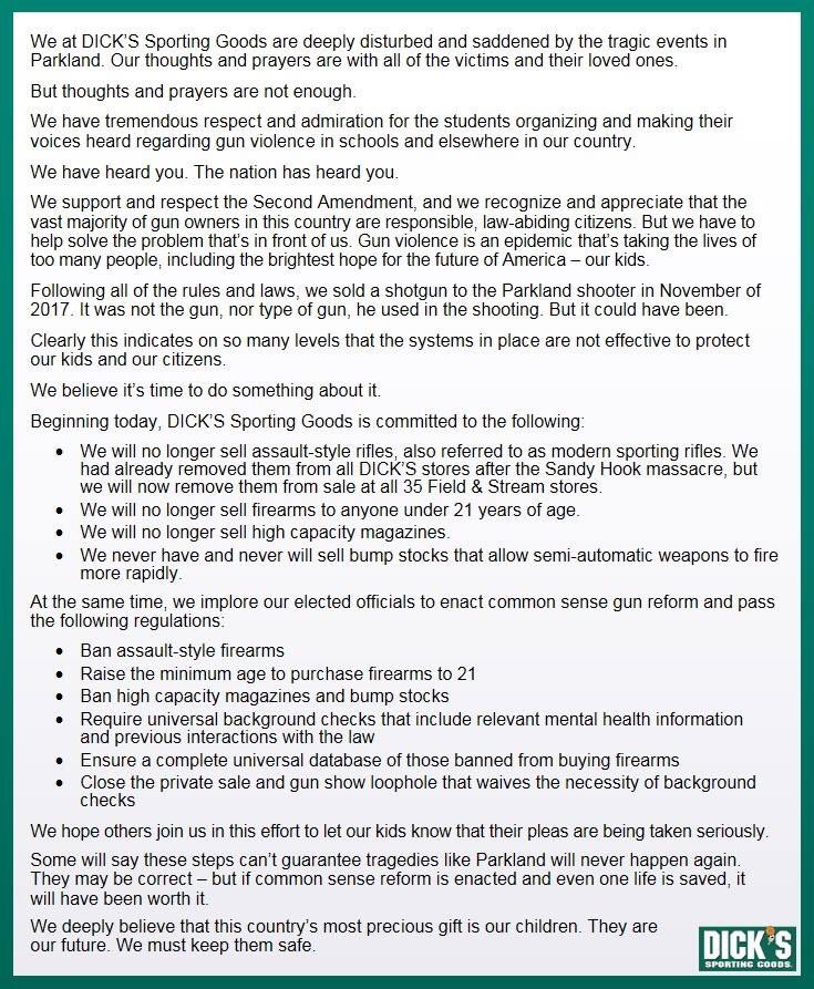 denisesprung's tweet image. Thank you @DICKS Full Letter from them d.sg/RTC #CorporateResponsibility #GrassRoots #itstimeforachange #MSDStrong