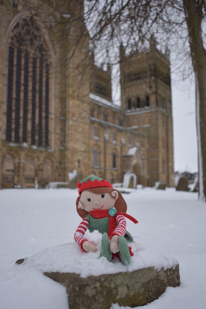lucinda_murphy's tweet photo. Snow has hit #Durham and one cheeky little #elf I know is in her element 🤣 Whoever said #Christmassy #research wasn't possible in Feb - bring on the #snowballfights @MyElfGelf (aka #participantobservation) #BeastFromTheEast  #homefromhome #TheFestiveLog https://t.co/owQir6YT0O